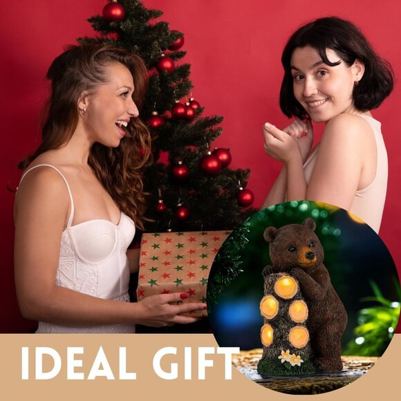 Resin Solar Brown Bear Statue Climbing Tree Trunk with LED Tree Rings for Garden - Picture 6 of 6